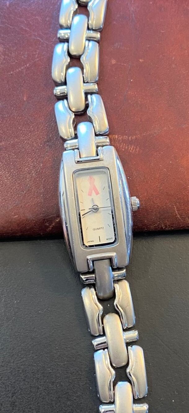 Women's 17mm Silver Tone Breast Cancer Awareness watch